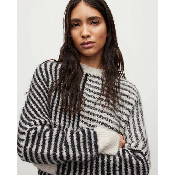 Allsaints Australia Womens Selina Asymmetric Striped Sweater Black AU97-168